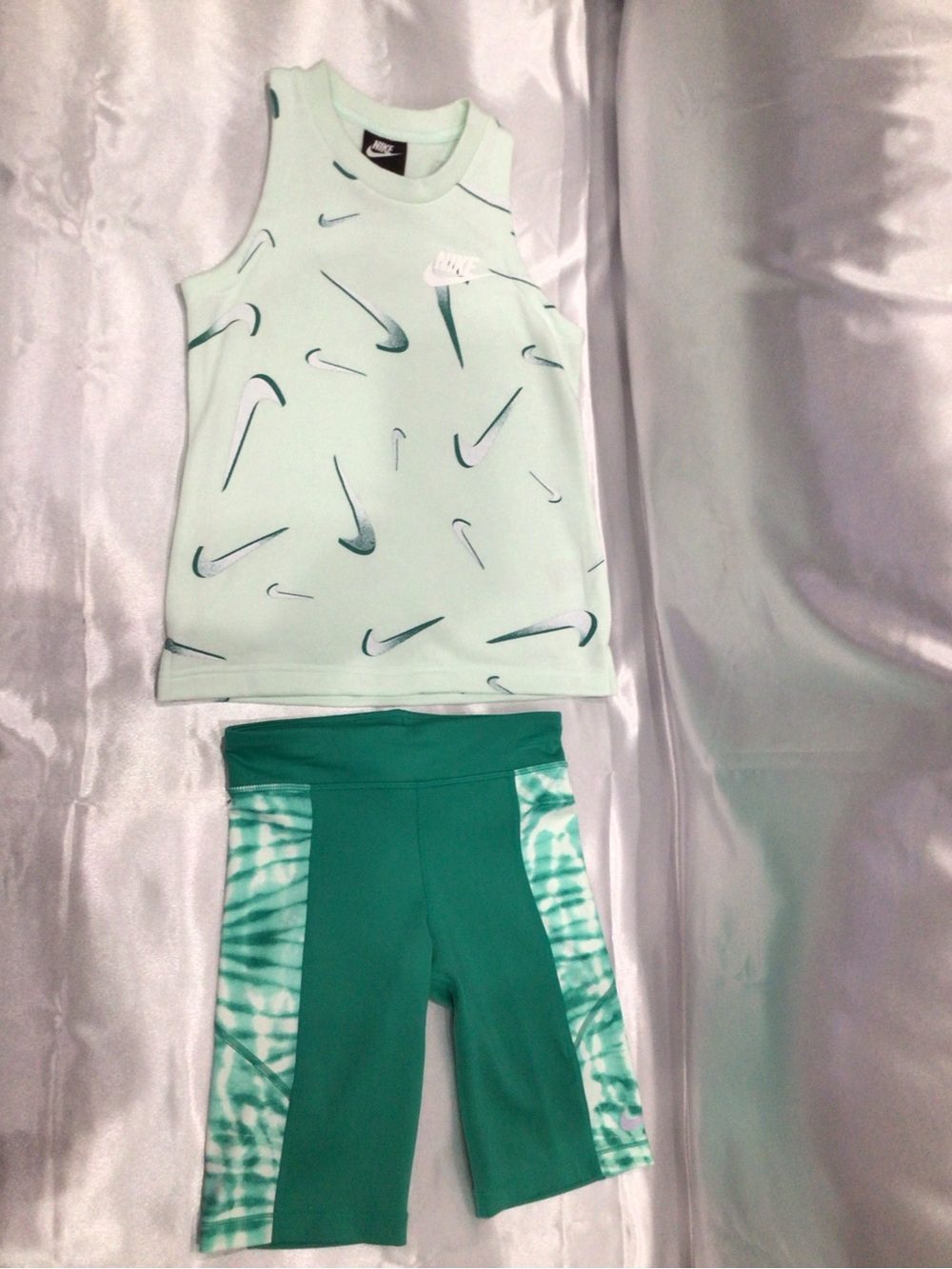 Nike Mint Green Athletic Tank and Teal Panel Shorts